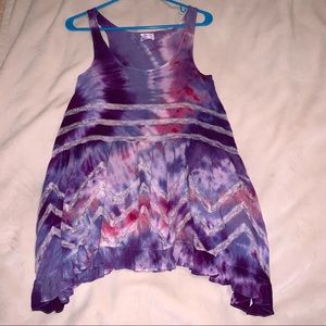 Voile and Lace Trapeze Slip Mini Dress Tie Dye